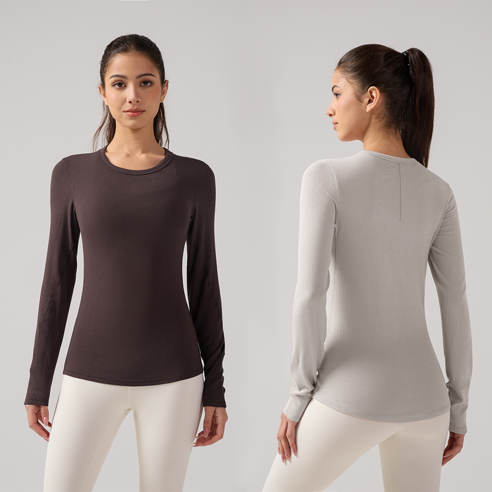 Crew Neck Long Sleeve Women Naked Skin Fitting Fitness T Shirt Breathable Quick Dry Antibacterial Yoga Wear Slim Fit Sports Top