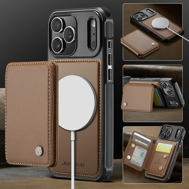 For iPhone 17 Pro Max iPhone17 Air 16 15 14 Plus 13 12 11 Cover Jeehood J05 Magnetic Detachable Wallet RFID Leather Phone Case