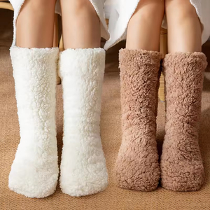 Calcetines de lana de cordero de alta calidad para mujer, antideslizantes, para invierno, calentadores de pies, calcetines afelpados tipo pantufla, venta al por mayor - Product Image 3
