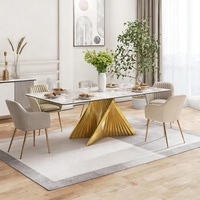 Table à Manger Dorée et Ensemble de 8 Chaises Luxe Oriental Chevrons Italiens – Table de Salle à Manger, Vente en Gros Meubles