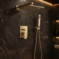 Ensemble de douche thermostatique encastré de luxe en nickel brossé à poignée unique, avec pommeau de douche pluie de 10 pouces en laiton et cartouche céramique