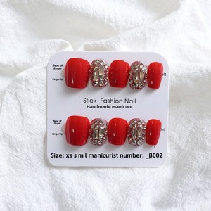 Uñas Postizas Hechas a Mano para Boda <span class=keywords><strong>2023</strong></span>, Novedad, Uñas Festivas Rojas, Año Nuevo, Navidad, Uñas de Novia, Pegatinas para Uñas, Tulipán - Product Image 3