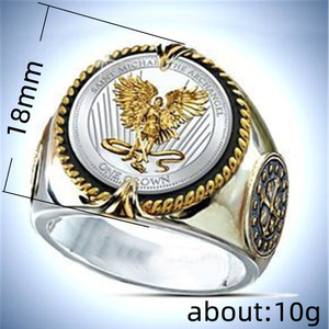 Anillo de águila San Miguel para hombre, de acero inoxidable, regalo religioso cristiano, con bisel, bandas de la fuerza de la fe H149 - Product Image 2