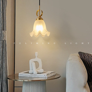 Nordic Style Single-Head Floral Glass Pendant Light <b>Small</b> Brass Bedside <b>Sofa</b> Side Table Lamp Middle Sized Decorative Lampshade - Product Image 5