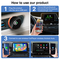 GRANDNAVI Orange Dongle CarPlay 2-en-1 Adaptateur CarPlay filaire vers sans fil avec connexion ultra-rapide pour iPhone