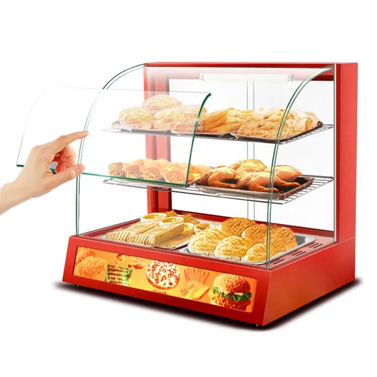 Küchen tischplatte gebogenes Glas Vitrine beheizt Hot Pie Snacks Food Warmer Display Vitrine