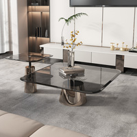 Ensemble de tables basses modernes d'intérieur avec plateau en verre trempé, base conique en acier inoxydable miroir, table de salon de luxe moderne