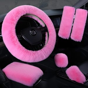 Ensemble de housses de <span class=keywords><strong>volant</strong></span> de voiture en fausse <span class=keywords><strong>fourrure</strong></span> de lapin, vente en gros d'usine, protection chaude et douce en peluche avec housse de levier de vitesses - Product Image 1