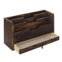 Tiroir de rangement en bambou au design moderne Boîte de rangement en bois Porte-courrier pour bureau Télécommande flexible