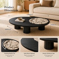 Table basse ovale moderne et écologique avec plateau en bois noir et accent en marbre pour le mobilier de salon