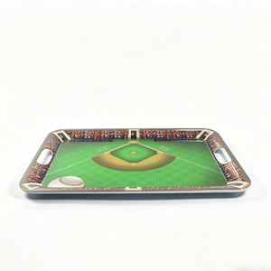Plateau <span class=keywords><strong>de</strong></span> service en mélamine grand format 45x34cm sur le thème du baseball avec poignées, plateau à vin et à snacks pour fêtes et bars - Product Image 2