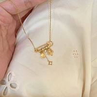 Kalung Liontin Bunga Bintang Tembaga Lapis Emas Model Rantai Klip Kertas Bahan Stainless Steel untuk Wanita - Promo Hot Sale