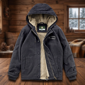 Winter Men's Bomber <b>Jacket</b> Streetwear Style Hooded <b>Fleece</b>-<b>Lined</b> Thickened Plus Size Workwear Heart Pattern Discharge Printed - Product Image 3