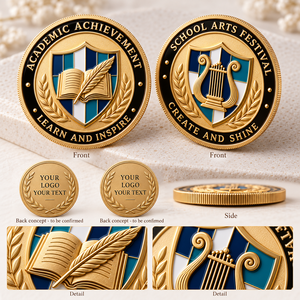 Monedas Conmemorativas Escolares Personalizadas con Diseños de Libro, Pluma y Lira para Logros Académicos y Regalos para Festivales de Arte OEM ODM - Product Image 3