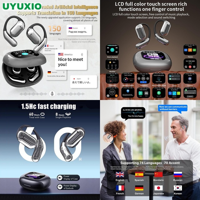 Smart AI Translator Earbuds 144 Languages Wireless Open Ear Headset Real Time Voice Interpreter for Modern Professionals Use