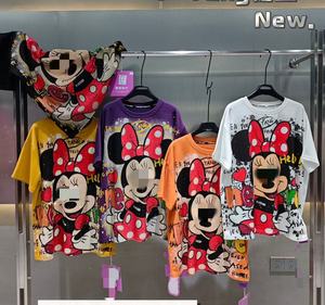 T-shirts pour femmes en coton 100% de haute qualité, surdimensionnés, avec strass, dessin animé, OC994 - Product Image 5