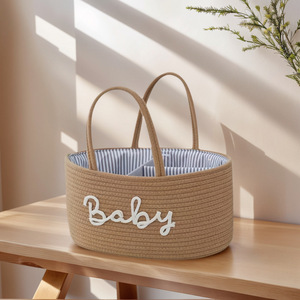 Sacs à langer pour maman de grande taille en coton tressé avec doublure amovible, couleurs et logo personnalisés, organisateurs de couches pour bébé, panier de rangement - Product Image 2