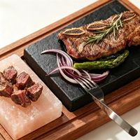 Ensemble de cuisson pour steak à la pierre chaude : Pierre de cuisson en granit et plaque de sel rose pour barbecue intérieur/extérieur, idéal pour griller les steaks et les fruits de mer, cadeau