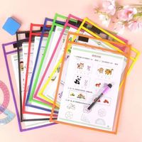Fundas de PVC Transparente Reutilizables para Lápices de Borrado en Seco, Hojas Negras para Uso en el Aula, Material Escolar para Niños, Suministros de Oficina
