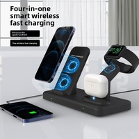 Chargeur sans fil transfrontalier H23 quatre-en-un avec sortie de charge rapide 15W, entrée 12W, port Type-C, support pour téléphone, montre et écouteurs