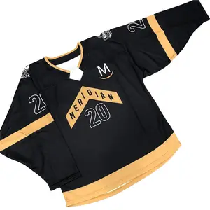 Tessuto nero giallo lampo pizzo personalizzato sublimato miglior potente <span class=keywords><strong>arbitro</strong></span> uomo maglia pesante moda maglia rosa Hockey Jersey - Product Image 1