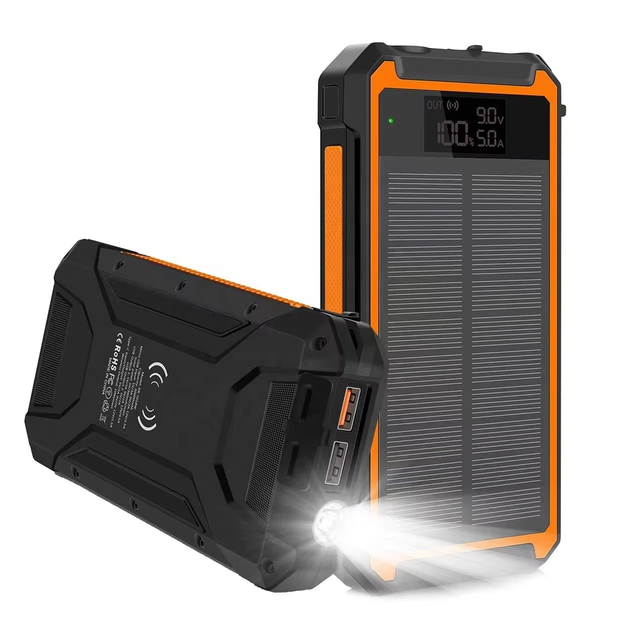 Best Selling Fast Charging Waterproof Solar Power Bank 30000mAh 10W Wireless Charge Battery Watt LED DisplayFlashlights