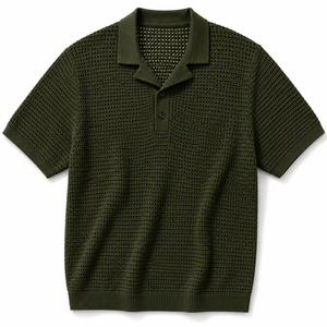 Polo de Punto Transpirable para Hombre, Manga Corta, Color Sólido, Cuello Abierto Informal, Puños Acanalados, Diseño Personalizado ODM - Product Image 2
