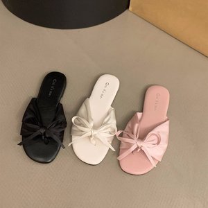 French Style Soft Soled Bow Tie Thong Sandals for Women Summer Fashion Soft Soled <b>Flip</b> <b>Flops</b> Vacation Sandals - Product Image 2