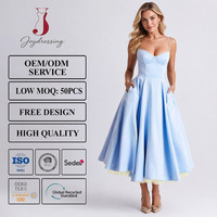Robe midi élégante en satin bleu ciel Joydressing avec poches, bretelles spaghetti sexy, pour bal de promo et soirées, vente en gros et sur mesure