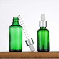 Flacons compte-gouttes en verre vert de plusieurs tailles, bouchon pipette noir opaque, pour huiles essentielles, sérums faciaux, contenants cosmétiques vides