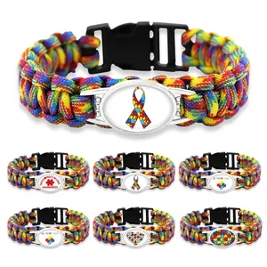 Faith Hope Love Autism Dad Mom Aunt Grandma Awareness Ribbon Puzzle Pieces Womens Wristbands OEM ODM Paracord Survival Bracelets