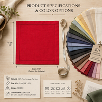 Serviettes en lin pur européen à 100 % avec ourlet classique brodé