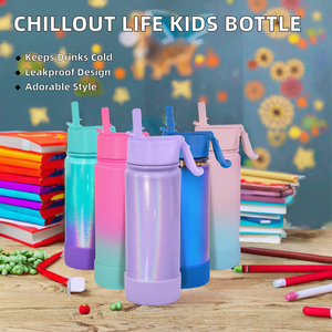 <span class=keywords><strong>CHILLOUT</strong></span> LIFE Gourde isotherme en acier inoxydable pour enfants de 18 oz, isolée sous vide, anti-fuite, avec autocollants mignons et imperméables - Product Image 2