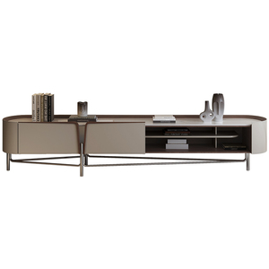 Meuble <span class=keywords><strong>TV</strong></span> et table basse en <span class=keywords><strong>bois</strong></span> avec revêtement en cuir et plateau en pierre pour salon - Product Image 3