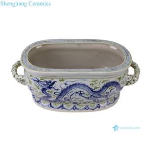 RXCG06-A-B Jingdezhen porcellana verde blu e bianco modello di drago forma ovale decorazione per la casa vaso di fiori in ceramica fioriera - Product Image 5