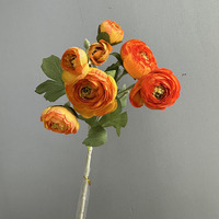 Bunga Buatan 2-Kepala Mewah Sentuhan Asli Sutra Peony dan Camellia Buket Ranunculus Dekorasi Rumah Pernikahan Buket