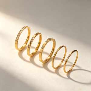 Bagues fines en acier inoxydable 316L plaqué or 18K PVD, serties <span class=keywords><strong>de</strong></span> zirconiums cubiques, empilables, bijoux <span class=keywords><strong>de</strong></span> mode pour femmes - Product Image 2