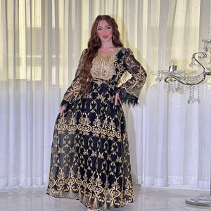 2024 marocain islamique arabe <span class=keywords><strong>Maxi</strong></span> Robe femmes or brodé magnifique Robe musulmane Robe de soirée - Product Image 3