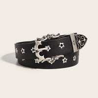 Ceinture à rivets Black Star pour femme, boucle en argent sculptée antique, style gothique rétro