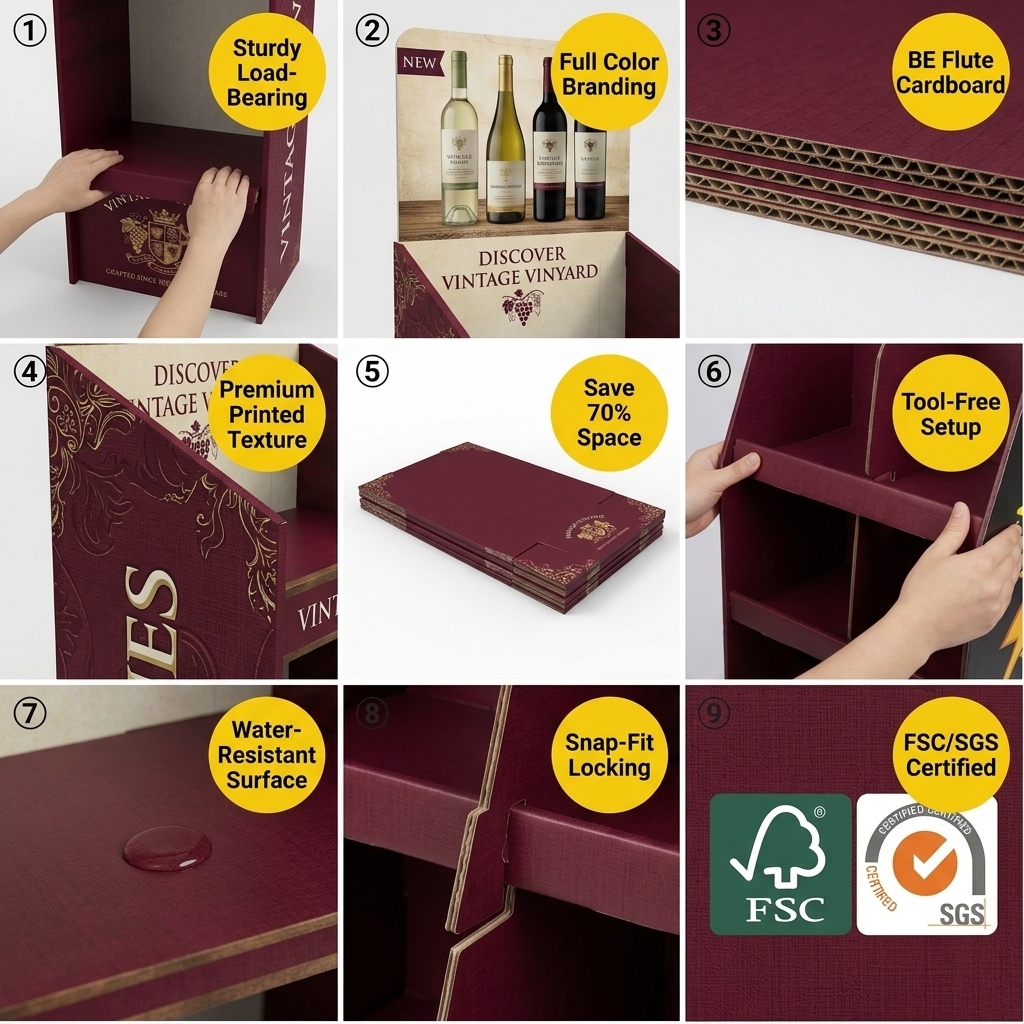 Apache Custom Cardboard Wine Beer Display Rack 4-Tier Corrugated POS Merchandiser Floor Display Stand for Retail & Liquor Store — view 5