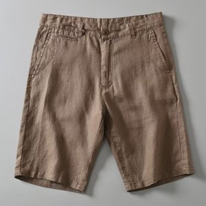 Pantaloncini Estivi da Uomo in Stile <span class=keywords><strong>Lino</strong></span> con Finitura Vintage Lavata, Design <span class=keywords><strong>Cargo</strong></span> in Tinta Unita, Casual - Product Image 2