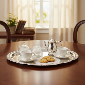 Vassoio Decorativo Ovale 38x27 cm Stile Vintage in Metallo Acciaio Inox Plastica Vetro per Casa e Cibo per Servire - Product Image 3