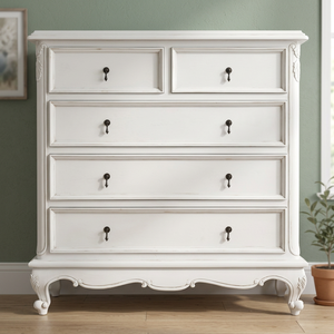 Antique French European Style White Solid Mahogany MDF <b>Chest</b> Drawer Dresser Bedroom Set Hand Carved Hotel Apartment Use <b>Storage</b> - Product Image 3