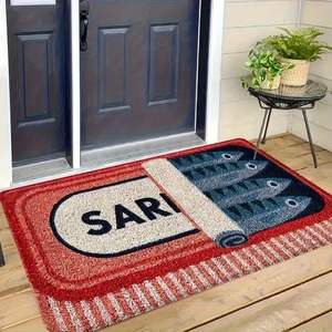 Alfombra de Entrada con Diseño de Sardinas, Alfombra de Franela con Patrón Rojo y Blanco, Alfombra Gruesa Absorbente Antideslizante para Entrada - Product Image 3