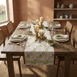 Chemin de table imprimé feuilles de coton, nappe florale réutilisable pour la maison, les fêtes et les mariages - Product Image 3