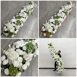 โรงงาน DKB รับจัดดอกไม้แบบเรียงแถวตามสั่ง  ผ้าปูโต๊ะดอกไม้สีขาวสำหรับตกแต่งงานแต่งงาน ฉากหลังโซฟา - Product Image 3