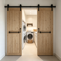 Pintu Geser Gaya H-Frame dari Kayu Pinus Solid, Desain Minimalis Tanpa Finishing untuk Kamar Tidur & Vila, Perakitan DIY, Perlengkapan Tidak Termasuk