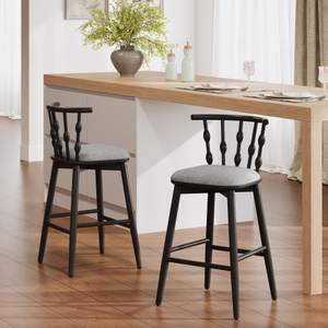 Doria Modern <b>Adjustable</b> Indoor Wooden Barstool with Black Finish and Grey Upholstery Set of 2 for Home <b>Bar</b> - Product Image 1