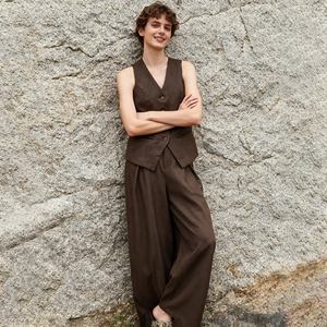 OUDINA New Zweiteiliges Set Damen bekleidung Ärmellose Crop Tops Hose mit hoher Taille Einfarbiges 2-teiliges Set Damen - Product Image 1