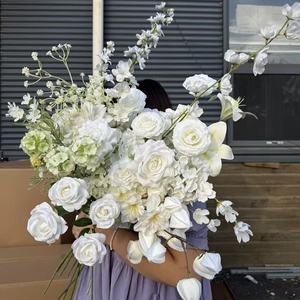 Bouquet de fleurs artificielles Jinxi, roses en soie blanches, lys, pivoines, décoration de mariage, accessoires de photographie en extérieur, décoration de la maison - Product Image 2